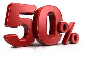 50% off all listed prices